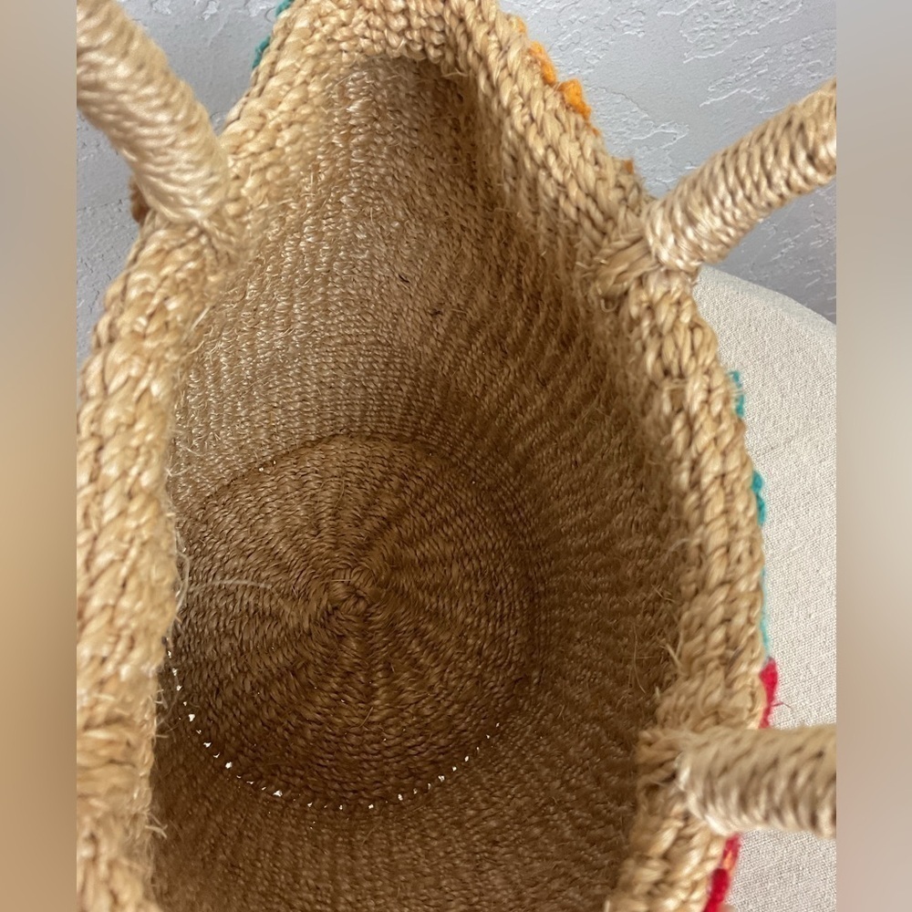 Women’s Tightly Woven Rattan Hand Bag with Crocheted Colorful Flowers - Picture 7 of 13